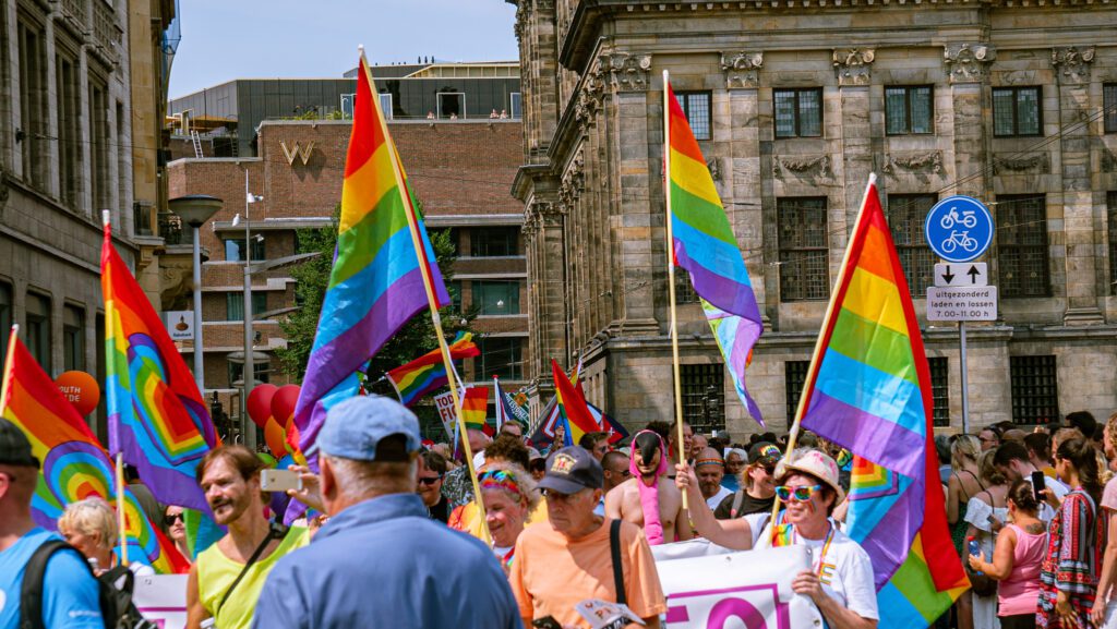 People marching during the Gay Pride Amsterdam