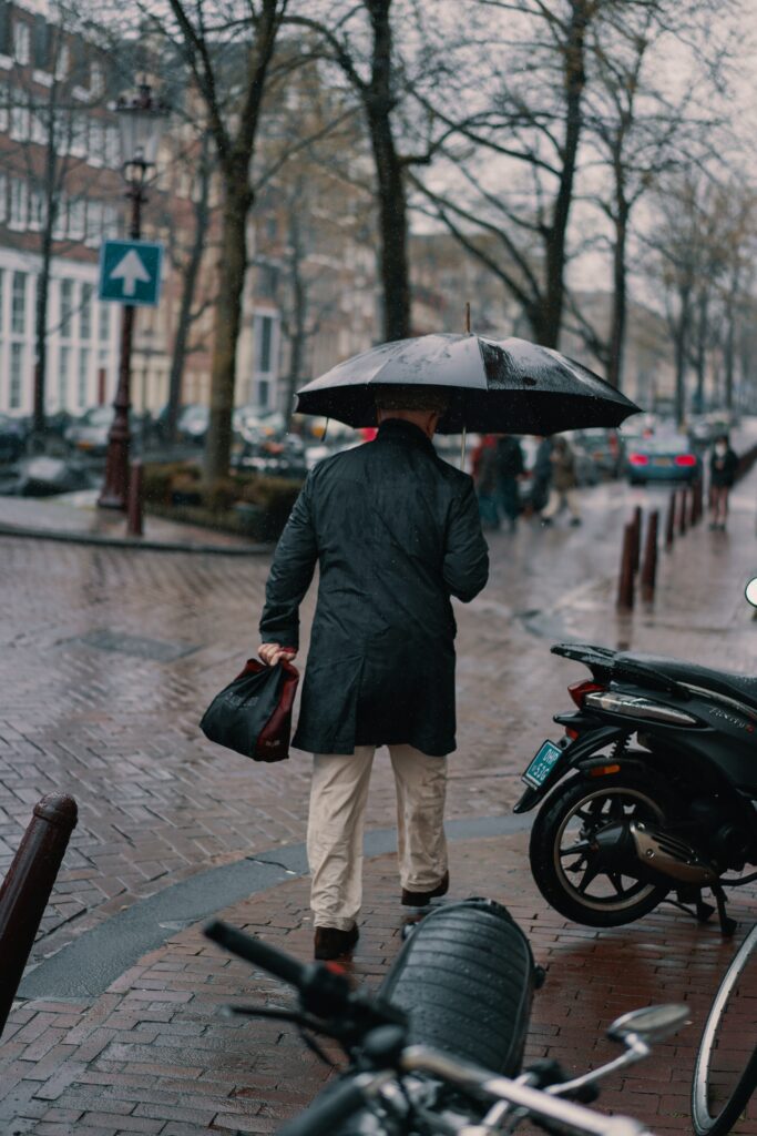 Person walking in the rain in Amsterdam